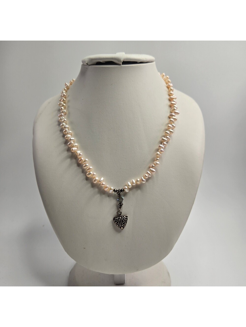 Vintage Freshwater Pearl Necklace Sterling 925 Pendant Luster White Artisan